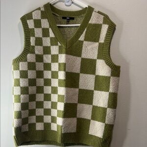 Vans Olive and Cream Checkered V-Neck Sweater Vest